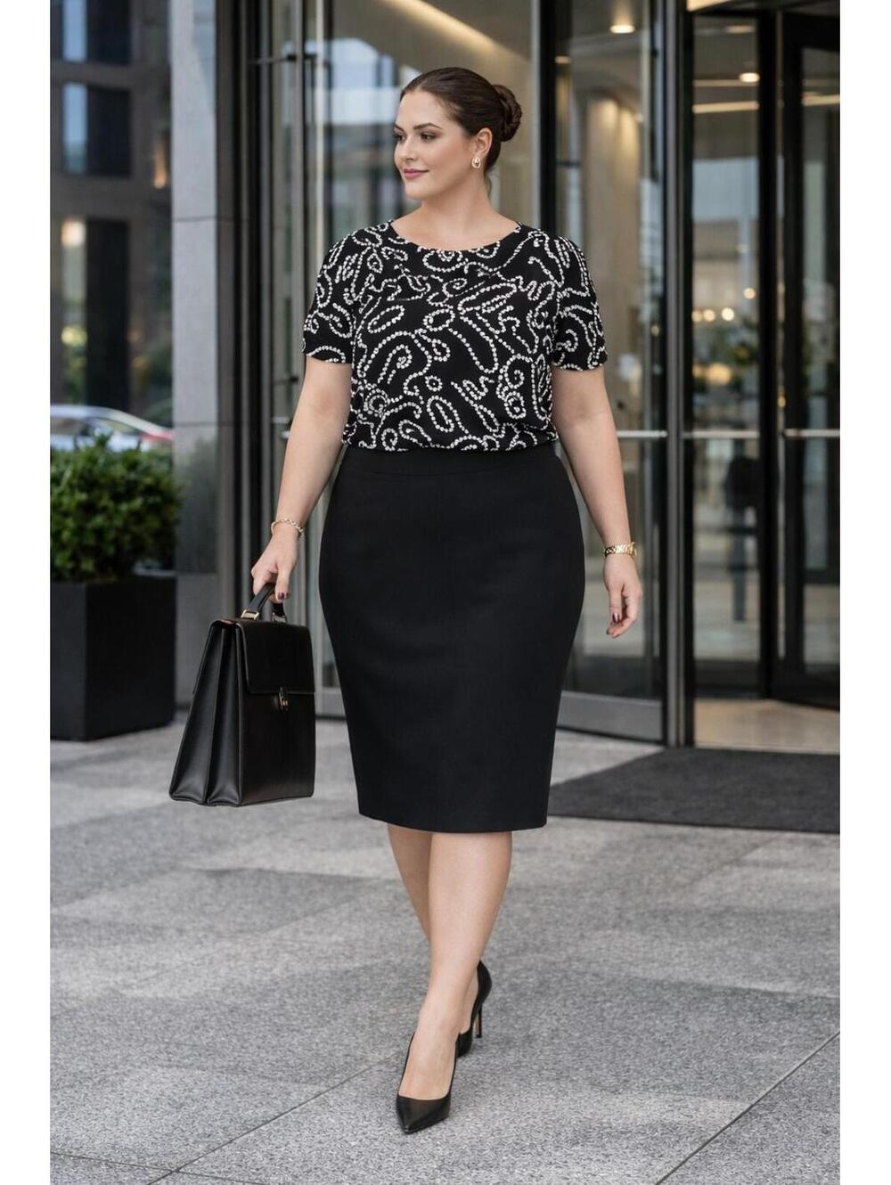 Maggie Barnes Women’s Black & White Swirl Print Blouse Chic Career Top